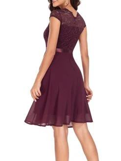 Women's Party Dress Lace Dress Cocktail Dress Midi Dress Black Pink Wine Short Sleeve Pure Color Lace Spring Fall Winter Crew Neck Fashion Winter Dress Wedding Guest Vacation 2023 S M L XL XXL -Tesla Style iakjbn1692179775805