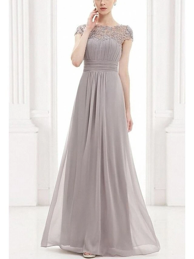 Women's Party Dress Chiffon Dress Long Dress Maxi Dress Black Wine Royal Blue Short Sleeve Pure Color Lace Summer Crew Neck Fashion 2023 S M L XL XXL 4 Women's Party Dress Chiffon Dress Long Dress Maxi Dress Black Wine Royal Blue Short Sleeve Pure Color Lace Summer Crew Neck Fashion 2023 S M L XL XXL - Image 2