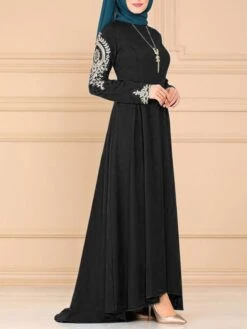 Women's Party Dress Sheath Dress Kaftan Dress Long Dress Maxi Dress Black Wine Blue Long Sleeve Embroidery Ruched Fall Winter Autumn Crew Neck Elegant Winter Dress Fall Dress 2022 S M L XL XXL -Tesla Style iarnxv1639652541047