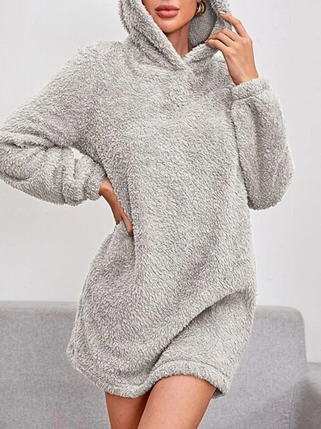 Women's Casual Dress Hoodie Dress Winter Dress Mini Dress Ruched Outdoor Street Daily Fashion Streetwear Hooded Long Sleeve 2023 Loose Fit Pink Khaki Gray Color S M L XL XXL Size 5 Women's Casual Dress Hoodie Dress Winter Dress Mini Dress Ruched Outdoor Street Daily Fashion Streetwear Hooded Long Sleeve 2023 Loose Fit Pink Khaki Gray Color S M L XL XXL Size - Image 3