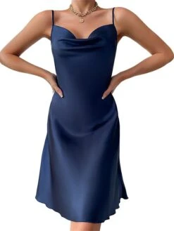Women's Casual Dress Satin Dress Mini Dress Luxury Sexy Backless Solid Color Strap Party Lounge Navy Black 2023 Summer Spring S M L XL -Tesla Style iazots1692858279201