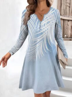 Women's Work Dress Casual Dress Fashion Winter Dress Daily Mini Dress Button Print V Neck Long Sleeve Leaf Ombre Regular Fit Pink Blue Green Fall Winter S M L XL XXL -Tesla Style ibjlur1694660963854