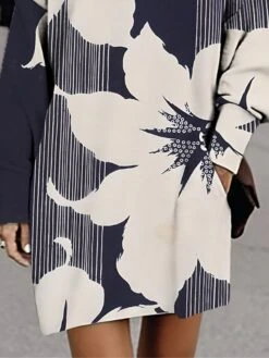 Women's Casual Dress Sweatshirt Dress Winter Dress Floral Pocket Print Crew Neck Mini Dress Fashion Streetwear Outdoor Daily Long Sleeve Loose Fit Navy Blue Fall Winter S M L XL XXL -Tesla Style ibkton1694082034120