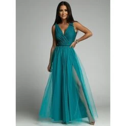 Women‘s Prom Party Dress Wedding Guest Sheath Dress Swing Dress Long Dress Maxi Dress Pink Purple Sleeveless Pure Color Mesh Winter Fall Spring V Neck Fashion Evening Party Slim 2023 S M L XL -Tesla Style icrcxi1676376843727