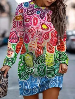 Women's Casual Dress Sweatshirt Dress Winter Dress Floral Geometric Print Crew Neck Mini Dress Fashion Streetwear Outdoor Daily Long Sleeve Loose Fit White Pink Blue Fall Winter S M L XL XXL -Tesla Style icxpjh1694076180192