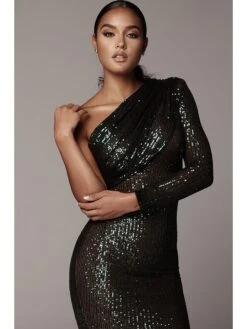 Women's Prom Cocktail Party Dress Sequin Dress Mini Dress Silver Black Gold Long Sleeve Pure Color Sequins Winter Fall Spring One Shoulder Fashion Winter Dress Fall Dress Slim 2023 S M L XL XXL -Tesla Style icylrj1671098938002