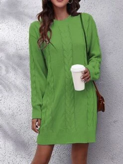 Women's Sweater Dress Jumper Dress Casual Dress Mini Dress Warm Pure Color Outdoor Casual Daily Going Out Crew Neck Long Sleeve 2023 Loose Fit Green Light Blue S M L -Tesla Style iczqcw1692340501517