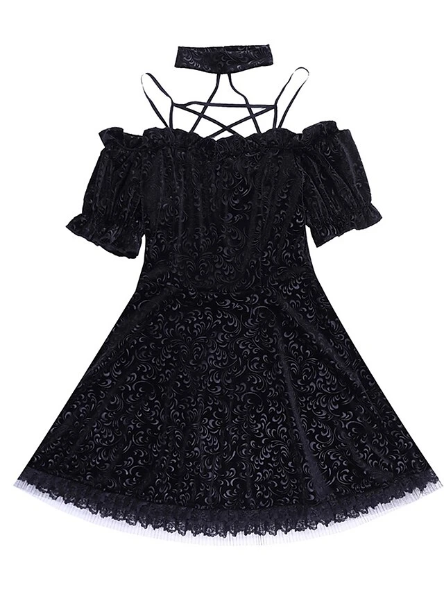 Women's Party Dress Velvet Dress Cocktail Dress Mini Dress Black Short Sleeve Pure Color Lace Spring Fall Winter Halter Neck Fashion Halloween Birthday Wedding Guest 2023 S M L 13 Women's Party Dress Velvet Dress Cocktail Dress Mini Dress Black Short Sleeve Pure Color Lace Spring Fall Winter Halter Neck Fashion Halloween Birthday Wedding Guest 2023 S M L - Image 11