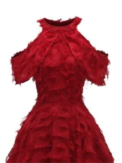 Women's Party Dress Fringe Dress Lace Dress Midi Dress White Wine Short Sleeve Pure Color Tassel Fringe Spring Fall Winter Strapless Fashion Winter Dress Wedding Guest Vacation 2023 S M L XL XXL -Tesla Style idatky1692180386507