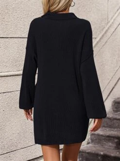 Women's Sweater Dress Winter Dress Jumper Dress Mini Dress Button Pocket Outdoor Street Daily Fashion Streetwear Shirt Collar Long Sleeve 2023 Loose Fit Black White Brown Color S M L XL Size -Tesla Style idclhg1693222734638