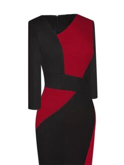 Women's Work Dress Sheath Dress Semi Formal Dress Fashion Midi Dress Patchwork V Neck 3/4 Length Sleeve Color Block Regular Fit Black Red Navy Blue Fall Winter S M L XL XXL -Tesla Style idenph1692610641490