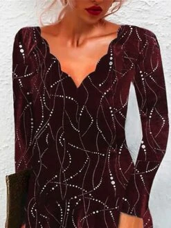 Women's Work Dress Casual Dress Fashion Winter Dress Daily Mini Dress Print V Neck Long Sleeve Ombre Regular Fit Wine Green Fall Winter S M L XL XXL -Tesla Style idnvgp1695715229721