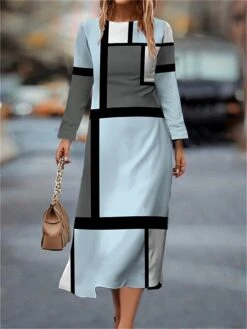 Women's Work Dress Casual Dress Semi Formal Dress Fashion Winter Dress Daily Midi Dress Print Crew Neck Long Sleeve Geometric Plaid Slim Light Pink Pink Blue Fall Winter S M L XL XXL -Tesla Style idoyci1694660966124