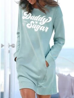 Women's Casual Dress Sweatshirt Dress Winter Dress Letter Pocket Print Crew Neck Mini Dress Fashion Streetwear Outdoor Daily Long Sleeve Loose Fit Pink Blue Gray Fall Winter S M L XL XXL -Tesla Style idvkot1694502472913