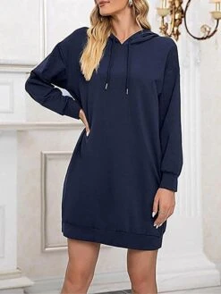 Women's Casual Dress Hoodie Dress Shift Dress Mini Dress Pocket Outdoor Street Daily Active Fashion Hooded Long Sleeve 2023 Loose Fit Black Wine Army Green Color S M L XL XXL Size -Tesla Style iemxpg1693558122658