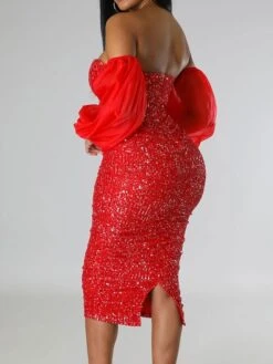 Women's Cocktail Party Dress Sequin Dress Bodycon Midi Dress Black Pink Red Long Sleeve Pure Color Sequins Winter Fall Spring Strapless Hot Date 2023 S M L XL 2XL -Tesla Style ieqesb1671445738040