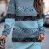 Women's Casual Dress Sweatshirt Dress Winter Dress Floral Stripe Print Crew Neck Mini Dress Fashion Streetwear Outdoor Daily Long Sleeve Loose Fit Pink Blue Purple Fall Winter S M L XL XXL -Tesla Style iffvms1695111797871
