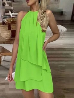 Women's Work Dress Chiffon Dress Black Dress Fashion Mini Dress Layered Crew Neck Sleeveless Plain Regular Fit Black White Pink Summer Spring S M L XL XXL -Tesla Style iftkdk1690441660759