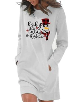 Women's Casual Dress Sweatshirt Dress Shift Dress Mini Dress Light Blue White Grey Long Sleeve Letter Pocket Fall Winter Autumn Crew Neck Stylish Winter Dress Christmas Fall Dress Loose Fit 2023 S M -Tesla Style ifvlte1666175528113