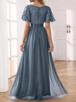 Women's Prom Dress Party Dress Sequin Dress Long Dress Maxi Dress Blue Short Sleeve Pure Color Sequins Spring Fall Winter Crew Neck Fashion Wedding Guest Evening Party Vacation 2023 S M L XL XXL 3XL -Tesla Style igkcsc1696236804490