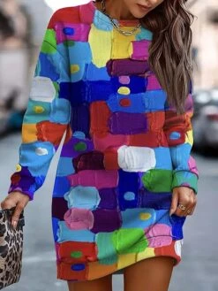 Women's Casual Dress Sweatshirt Dress Winter Dress Graffiti Print Crew Neck Mini Dress Fashion Streetwear Outdoor Daily Long Sleeve Loose Fit Red Navy Blue Blue Fall Winter S M L XL XXL -Tesla Style igmusq1694077611485