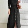 Women's Sweater Dress Winter Dress Jumper Dress Midi Dress Pleated Button Daily Date Going Out Fashion Basic Crew Neck Long Sleeve 2023 Slim Black Brown Green Color S M L XL Size