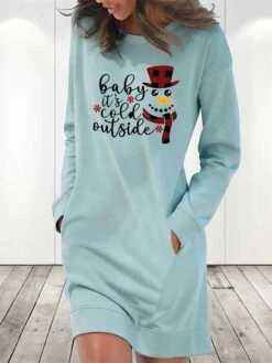 Women's Casual Dress Sweatshirt Dress Shift Dress Mini Dress Light Blue White Grey Long Sleeve Letter Pocket Fall Winter Autumn Crew Neck Stylish Winter Dress Christmas Fall Dress Loose Fit 2023 S M