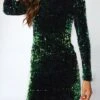 Women's Party Dress Sequin Dress Cocktail Dress Mini Dress Dark Green Long Sleeve Pure Color Sequins Spring Fall Winter Crew Neck Sexy Party Winter Dress Birthday Slim 2023 S M L XL XXL -Tesla Style iguopo1657089332297
