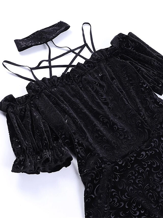 Women's Party Dress Velvet Dress Cocktail Dress Mini Dress Black Short Sleeve Pure Color Lace Spring Fall Winter Halter Neck Fashion Halloween Birthday Wedding Guest 2023 S M L 15 Women's Party Dress Velvet Dress Cocktail Dress Mini Dress Black Short Sleeve Pure Color Lace Spring Fall Winter Halter Neck Fashion Halloween Birthday Wedding Guest 2023 S M L - Image 13