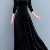Women's Party Dress Velvet Dress A Line Dress Long Dress Maxi Dress Black Wine Dark Green Long Sleeve Pure Color Ruched Winter Fall Spring Square Neck Stylish Winter Dress Daily 2023 M L XL -Tesla Style iiesjg1641898072941