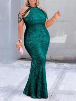 Women‘s Formal Party Dress Sequin Dress Bodycon Long Dress Maxi Dress Green Black Blue Sleeveless Pure Color Sequins Spring Summer Crew Neck XL XXL 3XL 4XL 5XL -Tesla Style iifuqv1639558620979