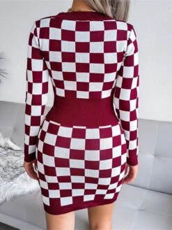 Women's Sweater Dress Jumper Dress Casual Dress Mini Dress Fashion Plaid Outdoor Daily Vacation Going Out V Neck Long Sleeve 2023 Loose Fit Black Yellow Wine One Size -Tesla Style iiigho1694756661259