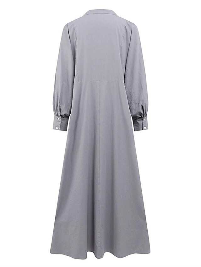 Women's Work Dress Swing Dress Semi Formal Dress Fashion Long Dress Maxi Dress Ruched Button Crew Neck Long Sleeve Plain Loose Fit Wine Blue Green Fall Winter S M L XL XXL 9 Women's Work Dress Swing Dress Semi Formal Dress Fashion Long Dress Maxi Dress Ruched Button Crew Neck Long Sleeve Plain Loose Fit Wine Blue Green Fall Winter S M L XL XXL - Image 7