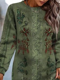 Women's Sweatshirt Dress Casual Dress Mini Dress Warm Fashion Outdoor Vacation Going Out Crew Neck Print Floral Regular Fit Green S M L XL XXL -Tesla Style iikwfd1697633441318