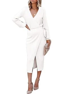 Women's Sweater Dress Jumper Dress Casual Dress Midi Dress Warm Pure Color Outdoor Casual Daily Going Out V Neck Long Sleeve Lace Up 2023 Slim Black White Green S M L XL XXL 3XL -Tesla Style iilpym1695030483875