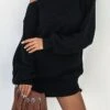 Women‘s Sweater Dress Winter Dress Shift Dress Mini Dress Black White Pink Long Sleeve Pure Color Cold Shoulder Fall Winter Autumn One Shoulder Stylish Winter Dress Fall Dress Loose Fit 2023 S M L XL -Tesla Style iiuahs1663754578982