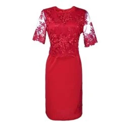 Women's Party Dress Lace Dress Cocktail Dress Midi Dress Red Navy Blue Blue Half Sleeve Pure Color Lace Summer Spring Fall Crew Neck Fashion Party Office Wedding Guest Loose Fit 2023 S M L XL XXL 3XL -Tesla Style ijij1557122886372
