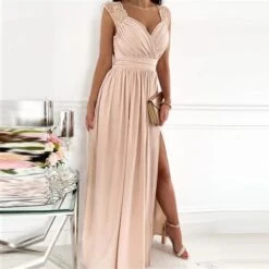 Women‘s Party Dress Homecoming Dress Swing Dress Long Dress Maxi Dress Black Purple Pink Sleeveless Pure Color Split Backless Spring Summer V Neck Evening Party 2023 S M L XL XXL -Tesla Style ijmncy1657163946125