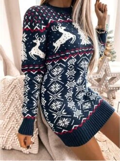 Women‘s Christmas Sweater Dress Winter Dress Sheath Dress Short Mini Dress Red Navy Blue Gray Long Sleeve Elk Snowman Snowflake Knit Fall Winter Round Neck Turtleneck Stylish Casual 2022 S M L XL XXL -Tesla Style ijttog1663151838372