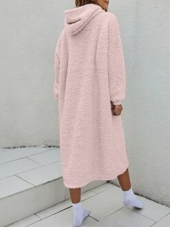 Women's Casual Dress Hoodie Dress Midi Dress Active Fashion Outdoor Home Holiday V Neck Pocket Solid Color Loose Fit Pink Burgundy Royal Blue M -Tesla Style ikaovo1692588260718