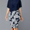 Women's Work Dress Sheath Dress Semi Formal Dress Fashion Midi Dress Print Crew Neck Half Sleeve Floral Slim Pink Navy Blue Fall S M L XL XXL -Tesla Style ikivbf1693819977393