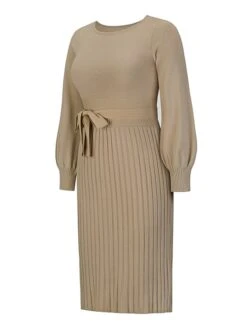 Women‘s Sweater Dress Winter Dress Bodycon Knee Length Dress Black Dark Green Khaki Long Sleeve Pure Color Lace Up Fall Winter Autumn Crew Neck Elegant Winter Dress Fall Dress 2023 S M L XL XXL -Tesla Style imdzxd1657786354136