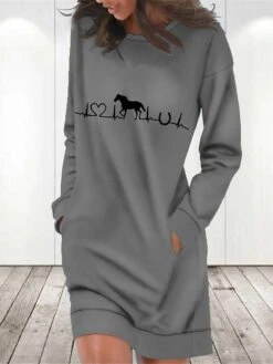 Women's Sweatshirt Dress Casual Dress Mini Dress Warm Fashion Outdoor Vacation Going Out Crew Neck Pocket Print Print Loose Fit White Red Blue S M L XL XXL -Tesla Style inhlku1697634090149