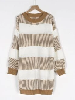 Women's Sweater Dress Winter Dress Jumper Dress Mini Dress Patchwork Outdoor Street Daily Fashion Streetwear Crew Neck Long Sleeve 2023 Loose Fit Wine Khaki Dark Blue Color S M L Size -Tesla Style iorwme1692095285507