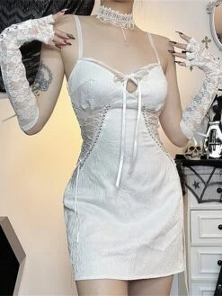 Women's Party Dress Cocktail Dress Bodycon Mini Dress White Sleeveless Pure Color Lace Up Spring Fall Winter Spaghetti Strap Fashion Halloween Birthday Wedding Guest 2023 S M L -Tesla Style ioznak1693886983666