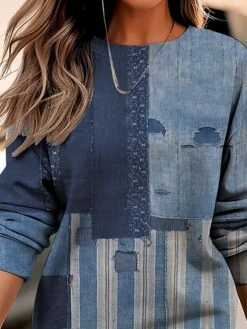 Women's Casual Dress Sweatshirt Dress Winter Dress Geometric Color Block Print Crew Neck Mini Dress Fashion Streetwear Outdoor Daily Long Sleeve Loose Fit Blue Fall Winter S M L XL XXL -Tesla Style ipimkz1695297925312