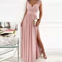 Women‘s Party Dress Homecoming Dress Swing Dress Long Dress Maxi Dress Black Purple Pink Sleeveless Pure Color Split Backless Spring Summer V Neck Evening Party 2023 S M L XL XXL -Tesla Style ippbxp1657163941096