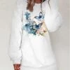 Women's Casual Dress Sweatshirt Dress Winter Dress Floral Butterfly Print Crew Neck Mini Dress Fashion Streetwear Outdoor Daily Long Sleeve Loose Fit White Blue Orange Fall Winter S M L XL XXL