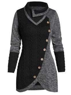 Women‘s Sweater Dress Winter Dress Green Black Wine Red Gray Long Sleeve Button Winter Fall Turtleneck Casual L XL XXL 3XL 4XL 5XL -Tesla Style irqxdp1631266015093