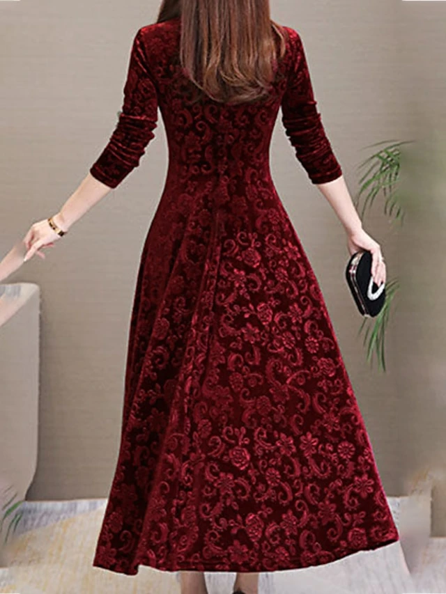Women's Party Dress Velvet Dress Swing Dress Midi Dress Black Red Green Long Sleeve Floral Jacquard Spring Fall Winter V Neck Fashion Winter Dress Wedding Guest Vacation Slim 2023 M L XL XXL 3XL 4 Women's Party Dress Velvet Dress Swing Dress Midi Dress Black Red Green Long Sleeve Floral Jacquard Spring Fall Winter V Neck Fashion Winter Dress Wedding Guest Vacation Slim 2023 M L XL XXL 3XL - Image 2